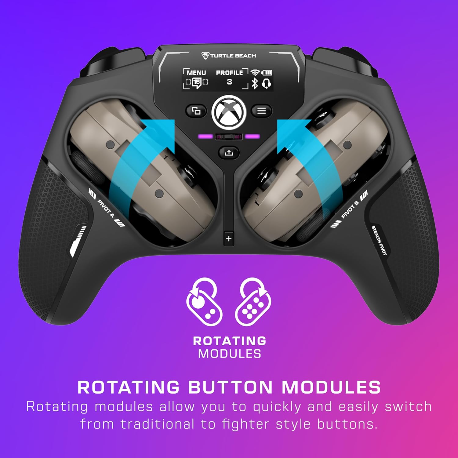Stealth Pivot Wireless Smart Game Controller Officially Licensed for Windows PC – Rotating Modules, Display Dashboard, Hall-Effect Sticks, Remappable Buttons, Bluetooth, 20-Hour Battery